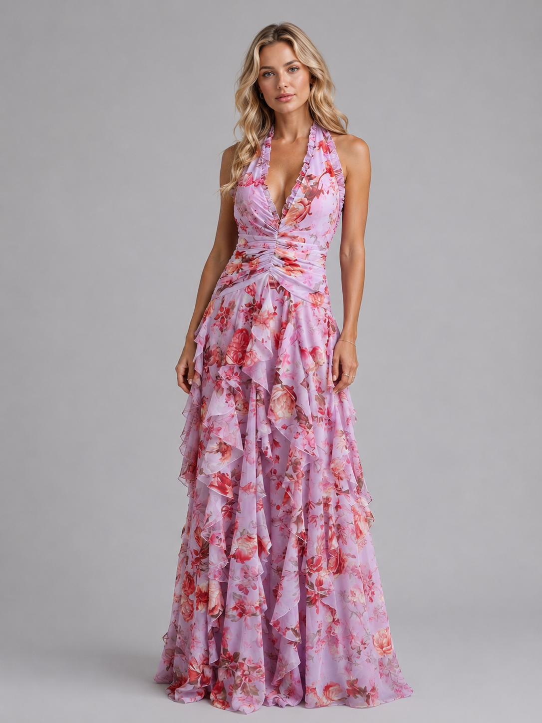 Women's Floral Halter Maxi Dress