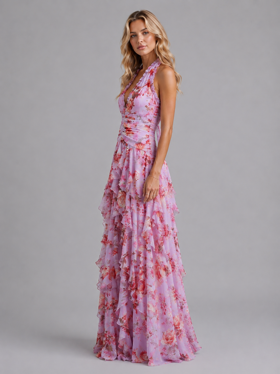 Women's Floral Halter Maxi Dress