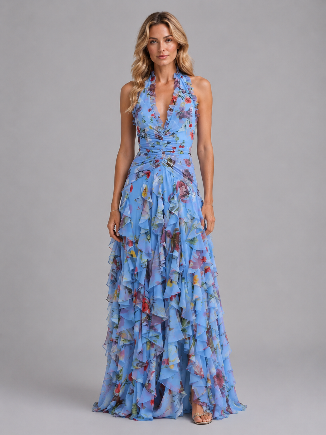 Women's Floral Halter Maxi Dress