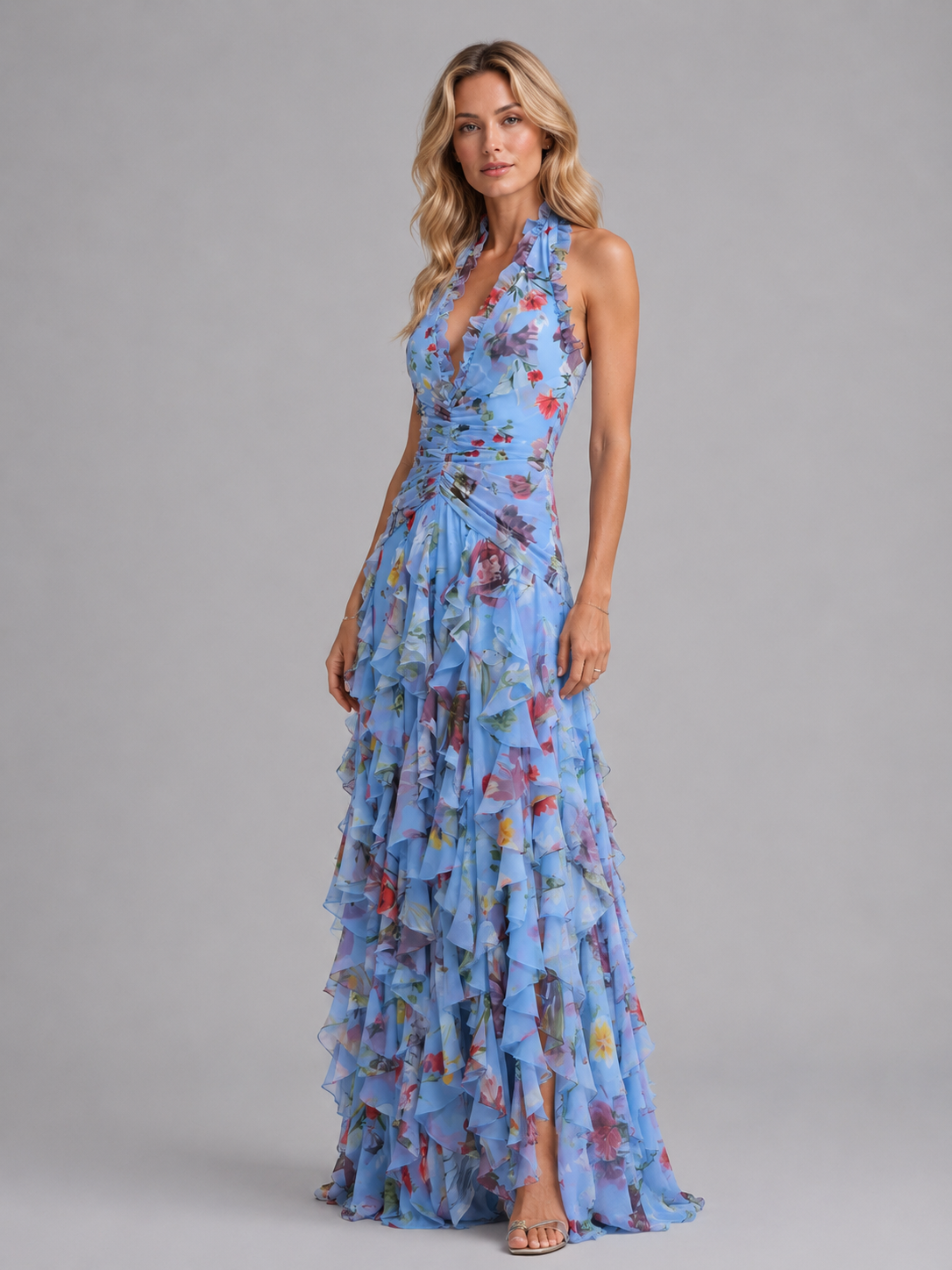 Women's Floral Halter Maxi Dress