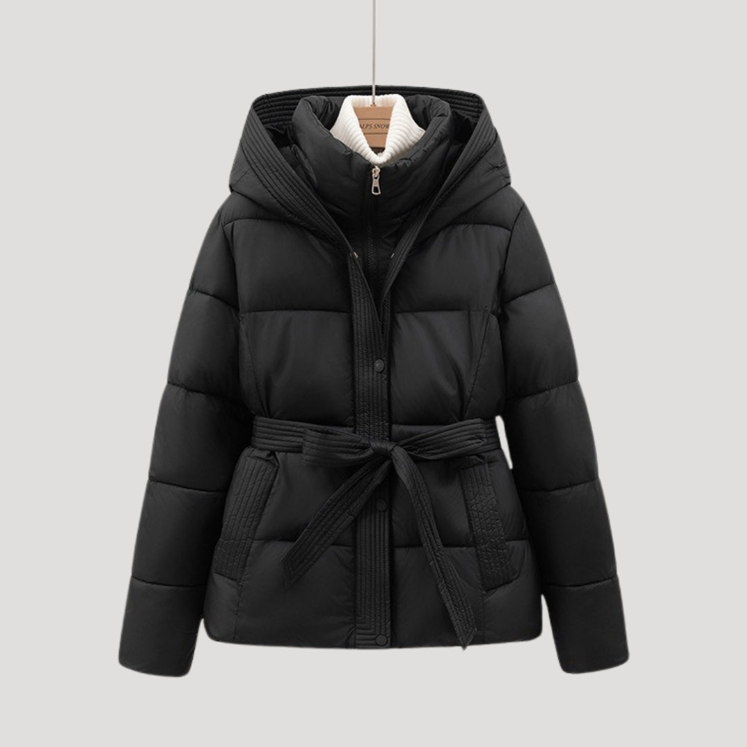 Women's Belted Hooded Full-Zip Puffer Jacket