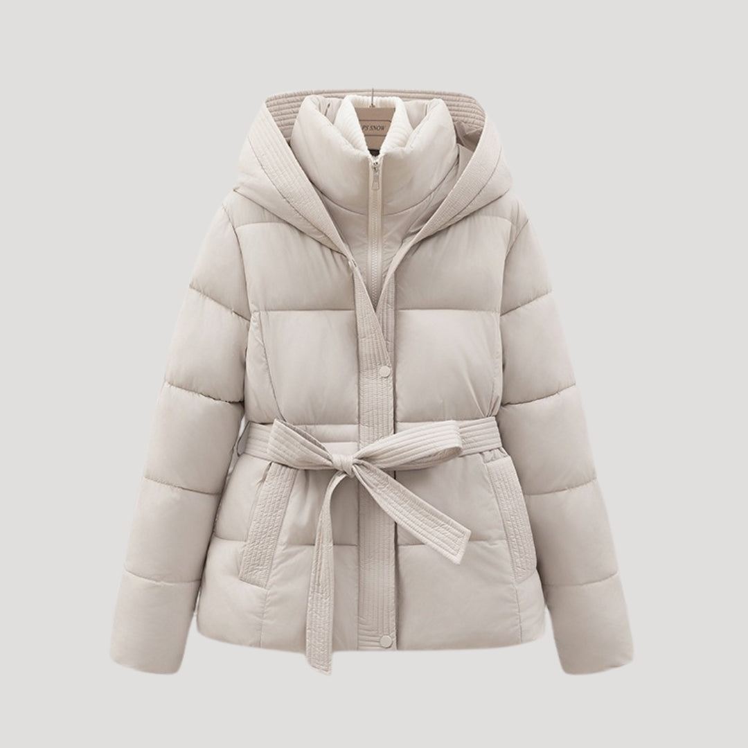 Women's Belted Hooded Full-Zip Puffer Jacket