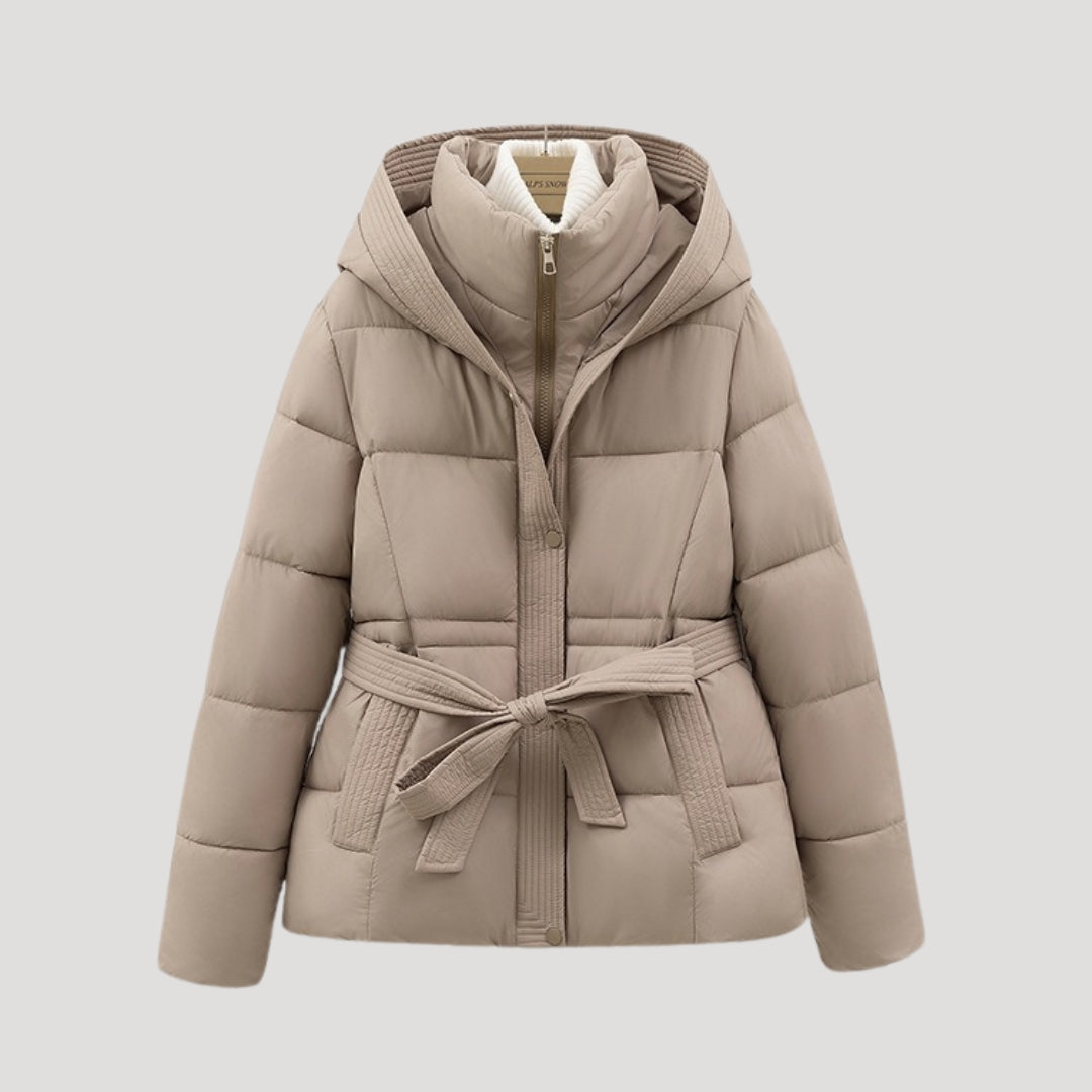 Women's Belted Hooded Full-Zip Puffer Jacket