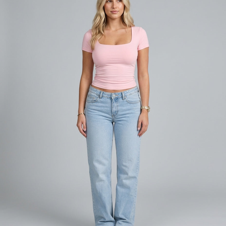 Women's Wide U-Neck Cropped T-Shirt
