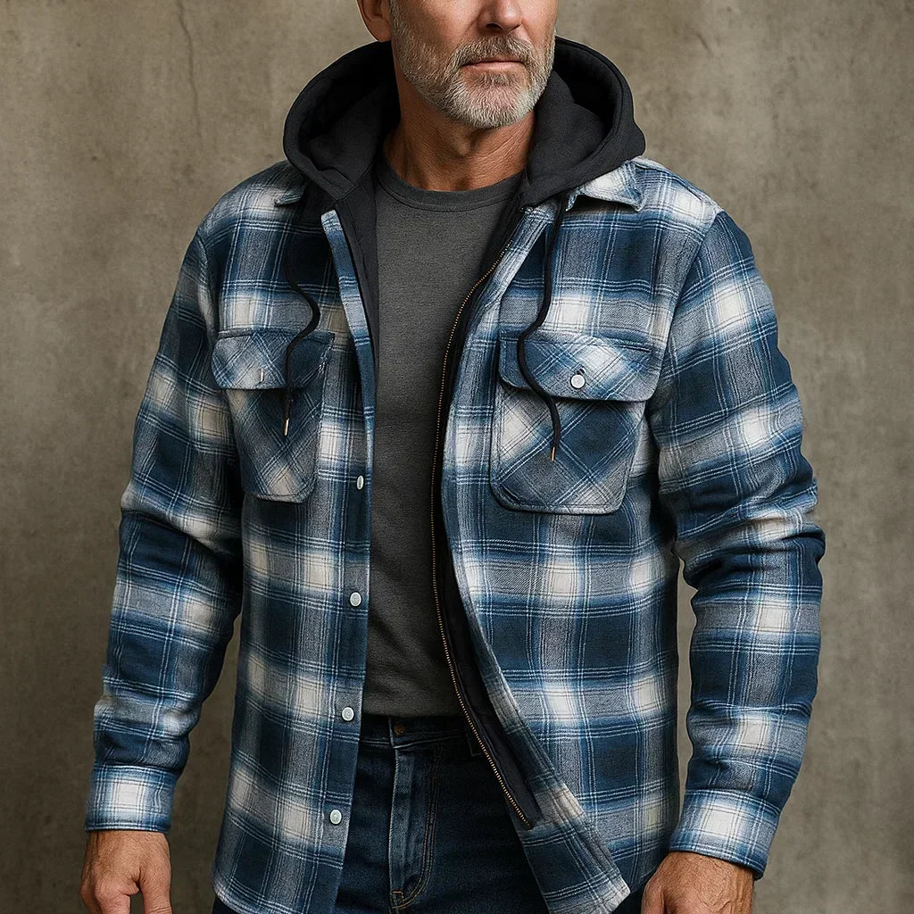Men's Hooded Plaid Flannel Jacket