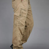 Men's Baggy Straight-Leg Multi-Pocket Cotton Blend Cargo Trousers