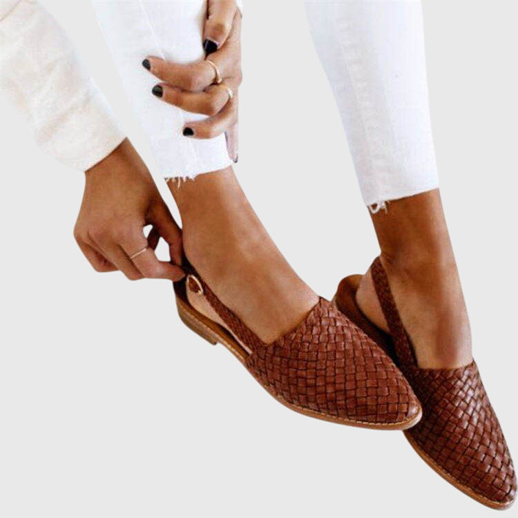 Women's Woven Synthetic Leather Slip-On Flat Sandals
