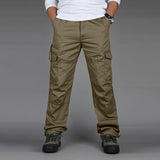 Men's Baggy Straight-Leg Multi-Pocket Cotton Blend Cargo Trousers