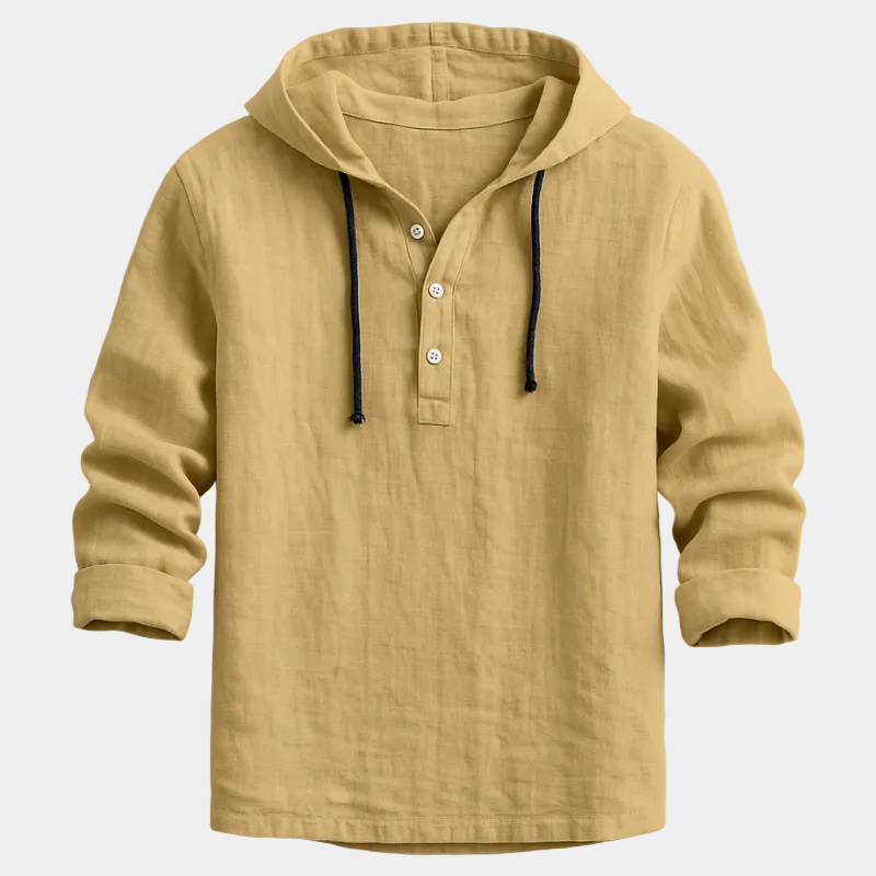Men's Hooded Linen Blend Henley Shirt