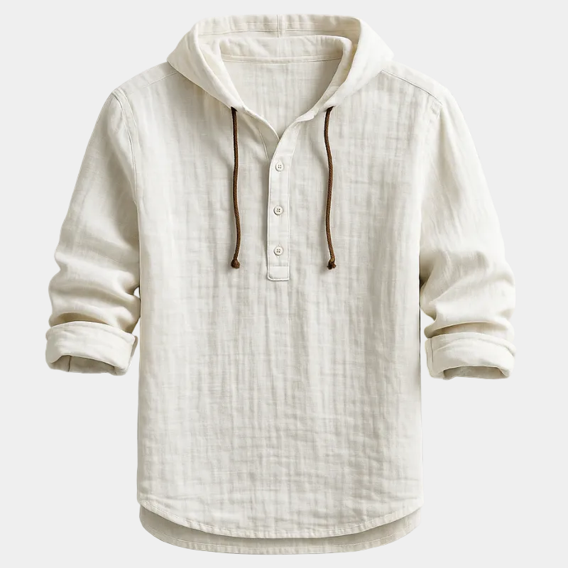Men's Hooded Linen Blend Henley Shirt