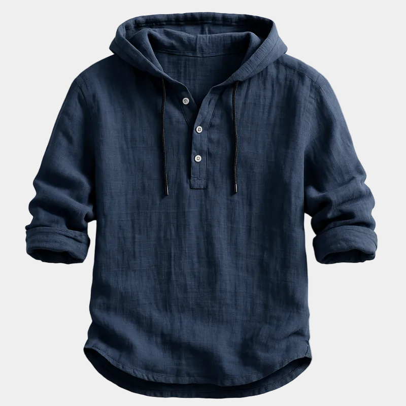 Men's Hooded Linen Blend Henley Shirt