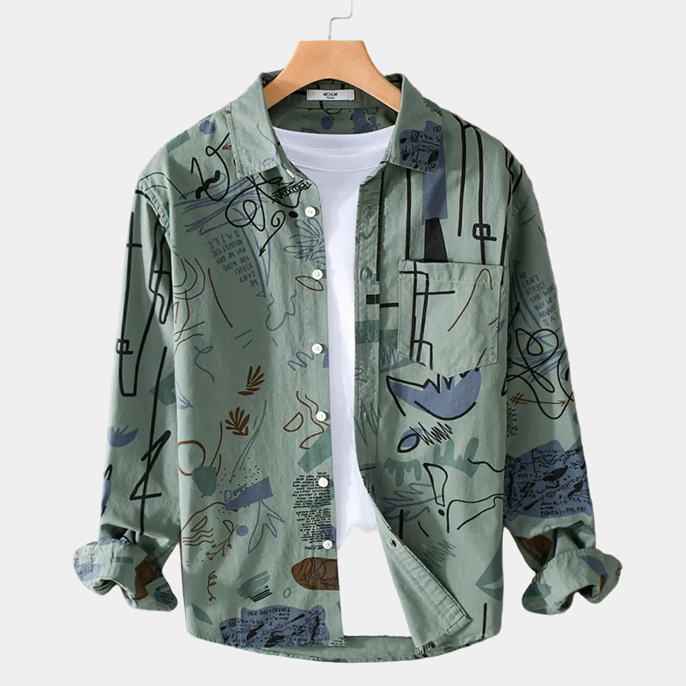 Men's Artistic Print Button-Up Shirt
