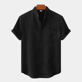 Men's Grandad Collar Linen Blend Shirt