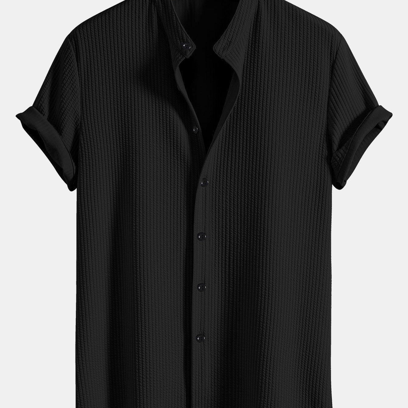 Men's Textured Short Sleeve Button-Up Shirt