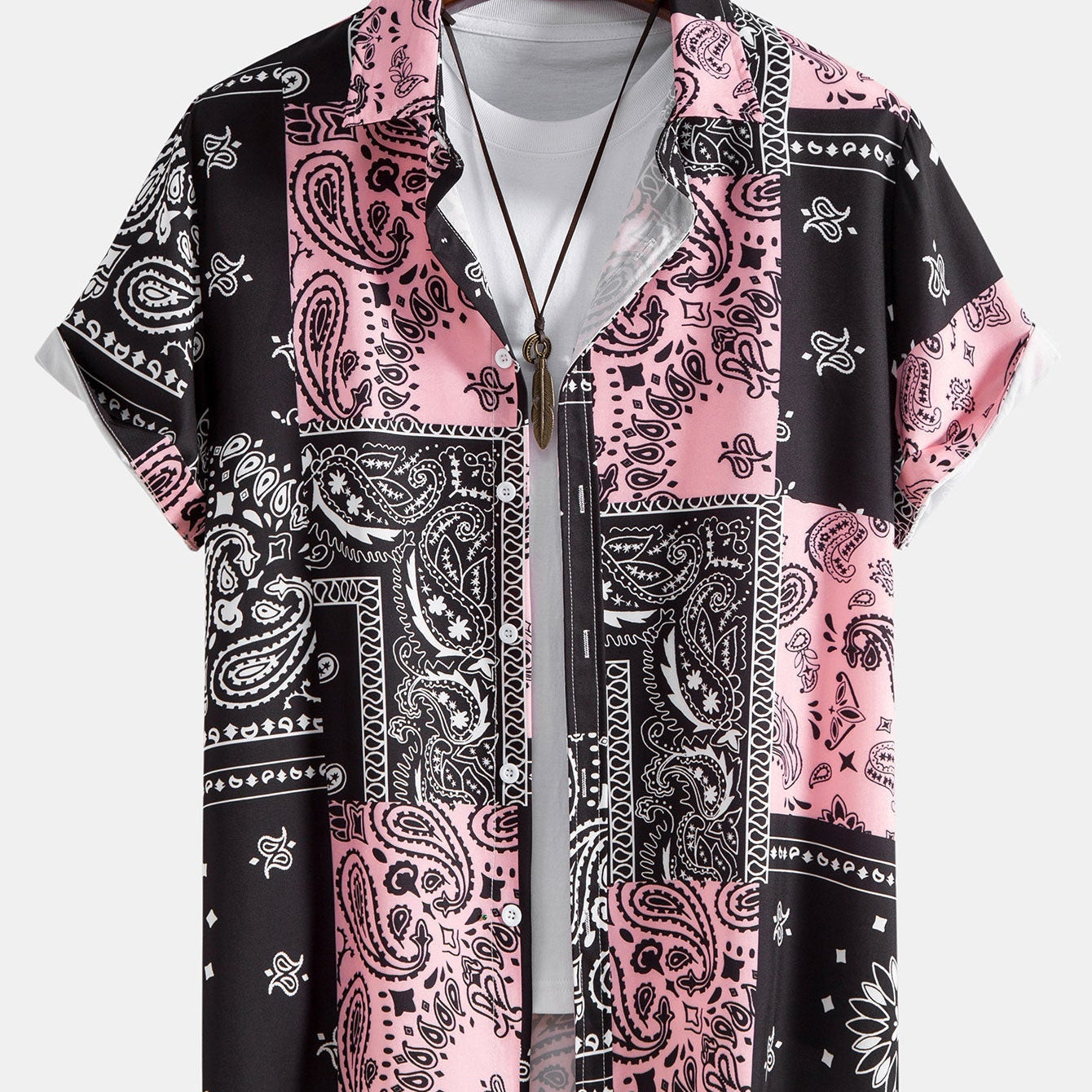 Men's Paisley Print Short Sleeve Button-Up Shirt