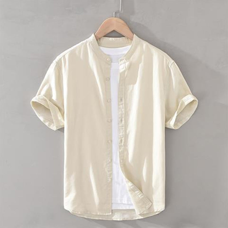 Men's Short Sleeve Linen Blend Button-Up Shirt