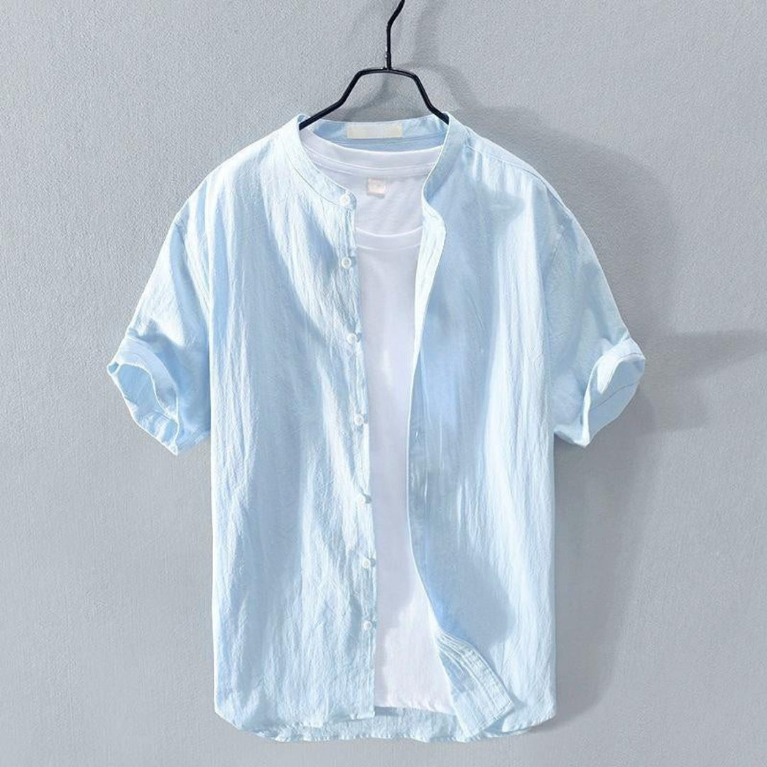 Men's Short Sleeve Linen Blend Button-Up Shirt