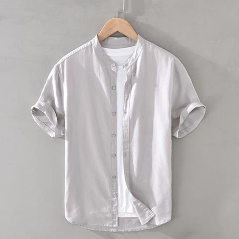 Men's Short Sleeve Linen Blend Button-Up Shirt