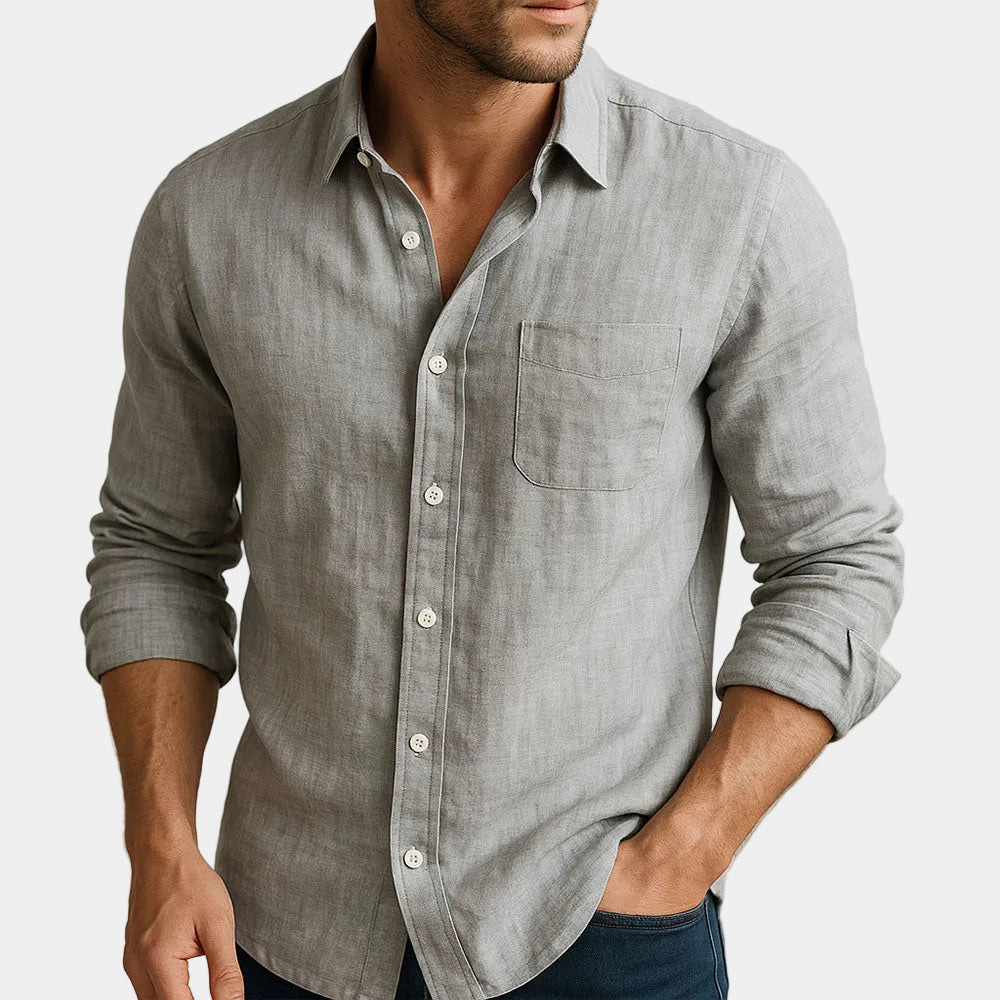 Men's Linen Blend Button-Up Shirt