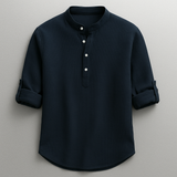 Men's Mandarin Collar Textured Pullover Shirt
