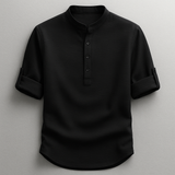 Men's Mandarin Collar Textured Pullover Shirt