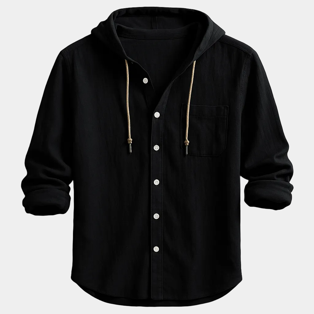 Men's Hooded Button-Up Linen Blend Shirt
