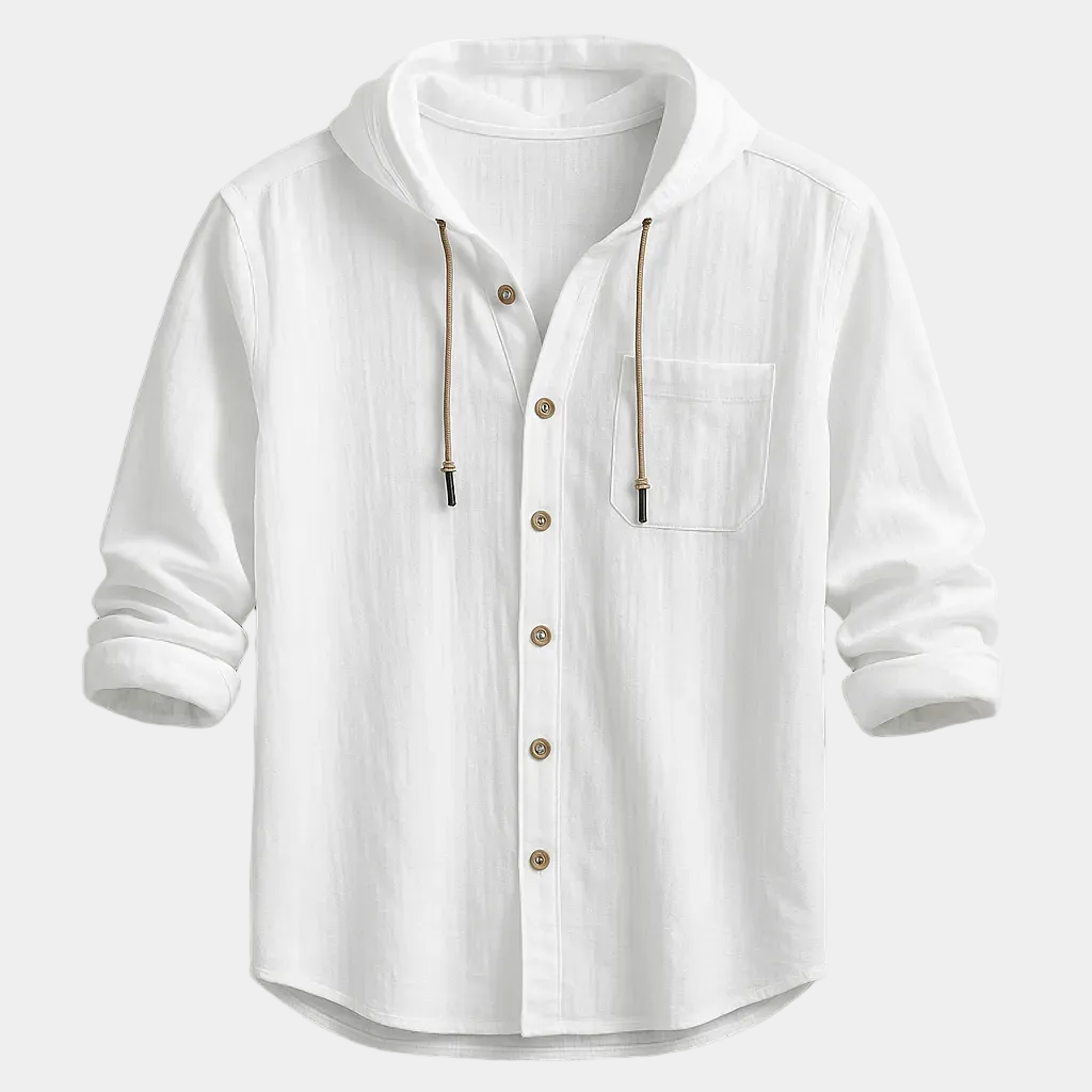 Men's Hooded Button-Up Linen Blend Shirt