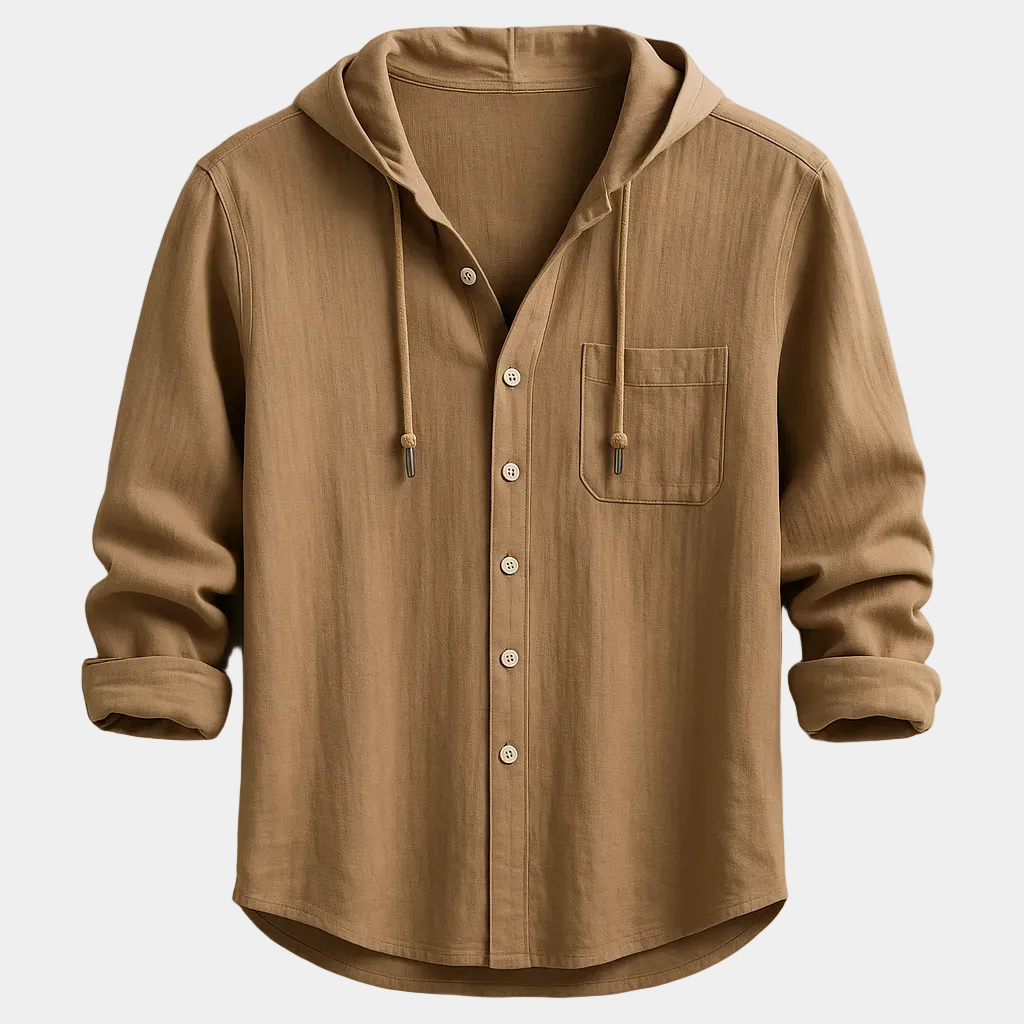 Men's Hooded Button-Up Linen Blend Shirt