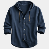 Men's Hooded Button-Up Linen Blend Shirt