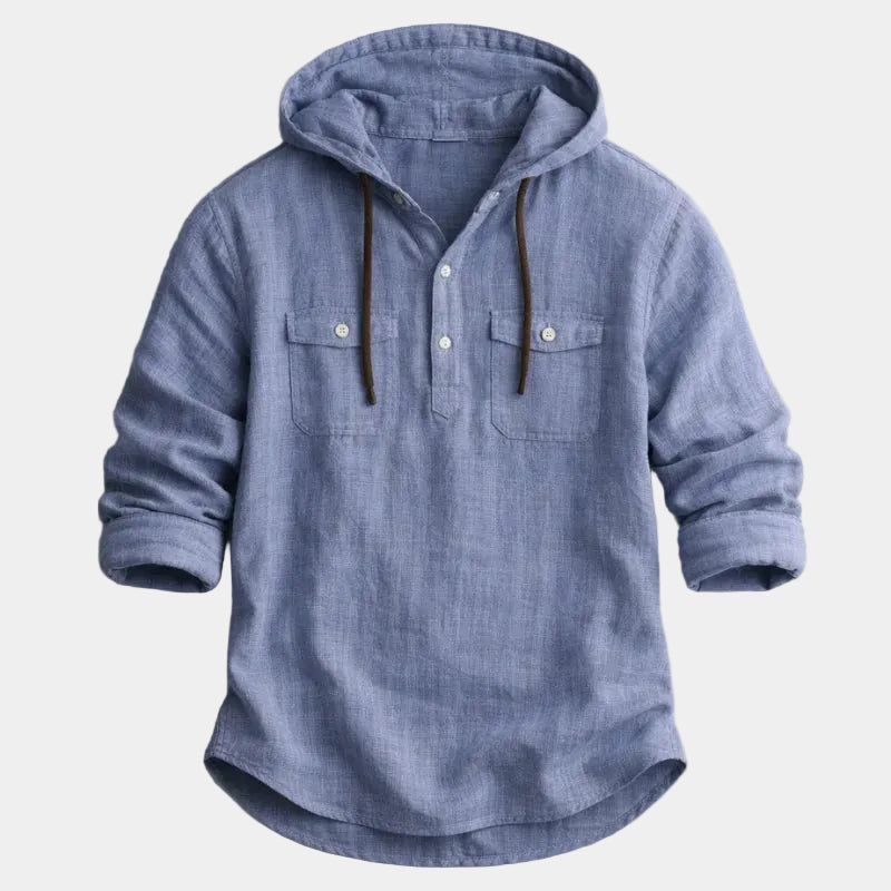 Men's Hooded Linen Blend Henley Shirt
