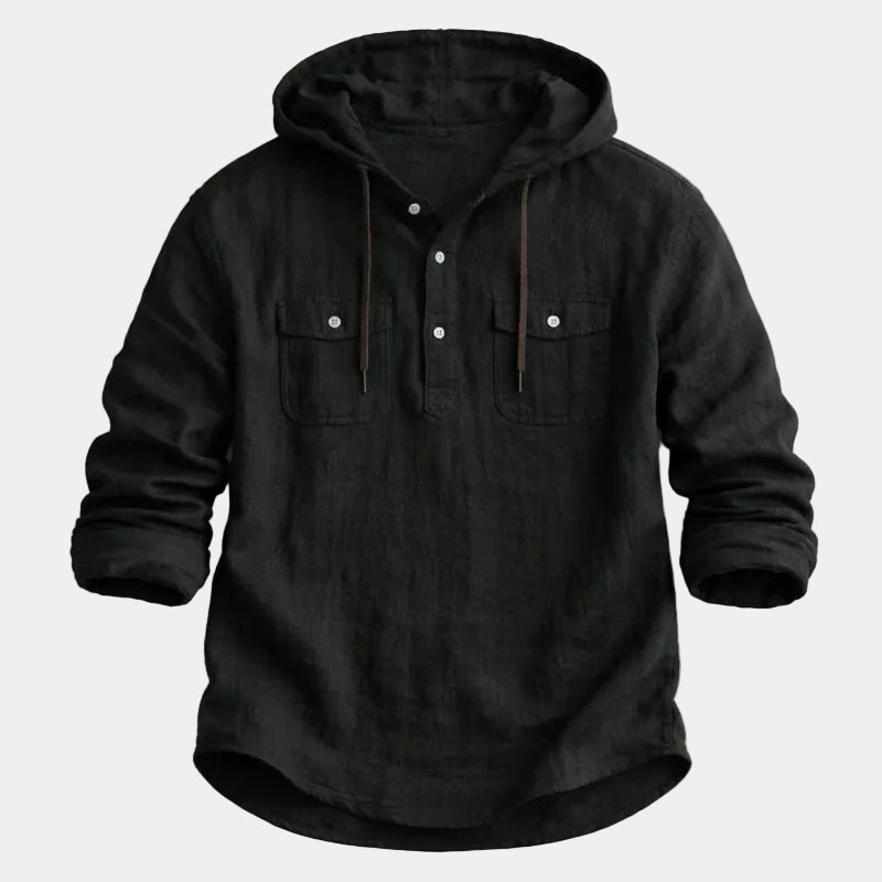 Men's Hooded Linen Blend Henley Shirt