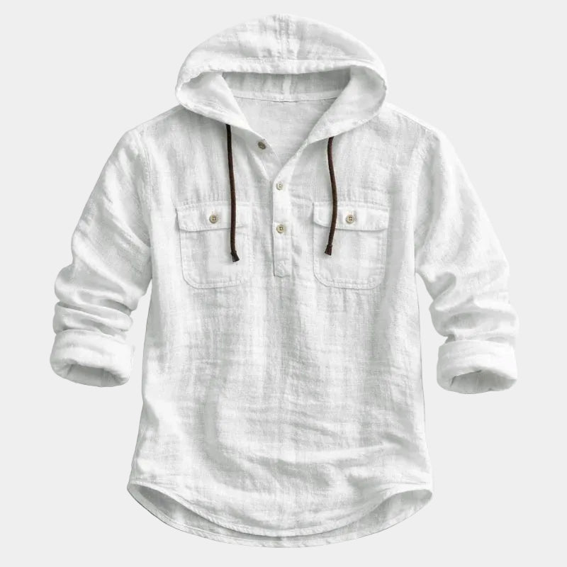 Men's Hooded Linen Blend Henley Shirt