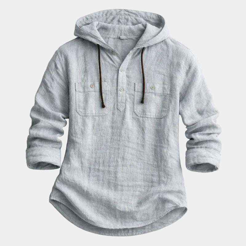 Men's Hooded Linen Blend Henley Shirt