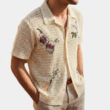 Men's Embroidered Open-Knit Short Sleeve Shirt