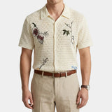 Men's Embroidered Open-Knit Short Sleeve Shirt