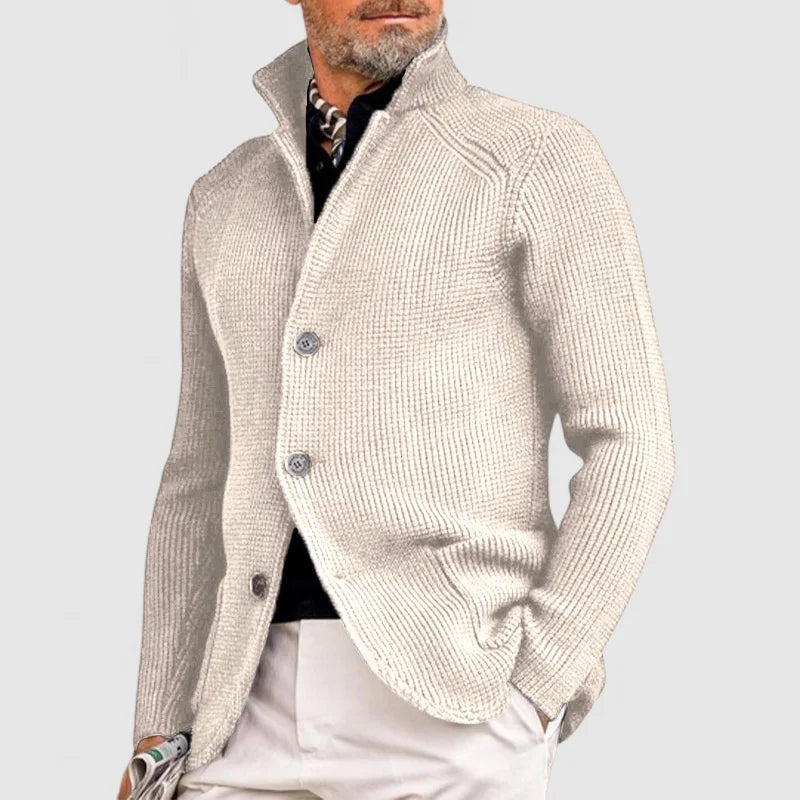Men's Ribbed Stand Collar Cardigan