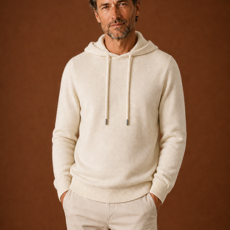Men's Hooded Knit Sweater with Adjustable Drawstring