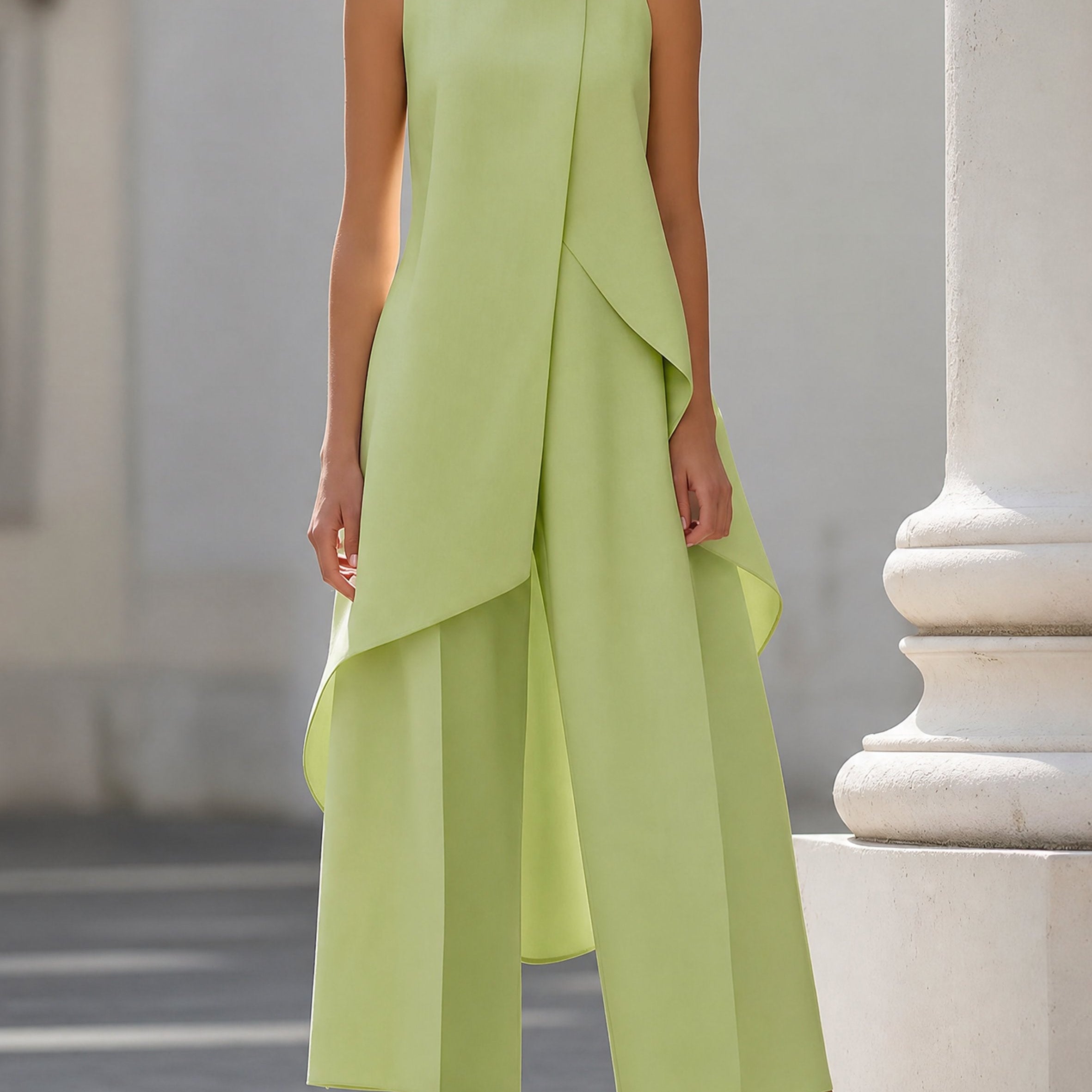 Women's Mock Neck Asymmetric Top and Wide-Leg Pants Set