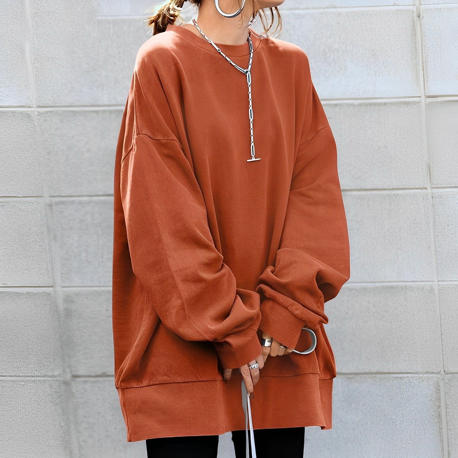 Oversized Drop Shoulder Crew Neck Sweatshirt