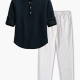 Men's Mandarin Collar Shirt and Pants Set