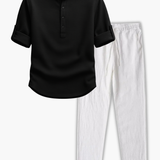 Men's Mandarin Collar Shirt and Pants Set