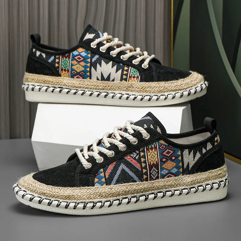 Men's Ethnic Pattern Canvas Casual Sneakers
