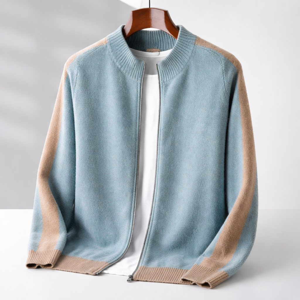 Men's Color Block Zip Knit Cardigan