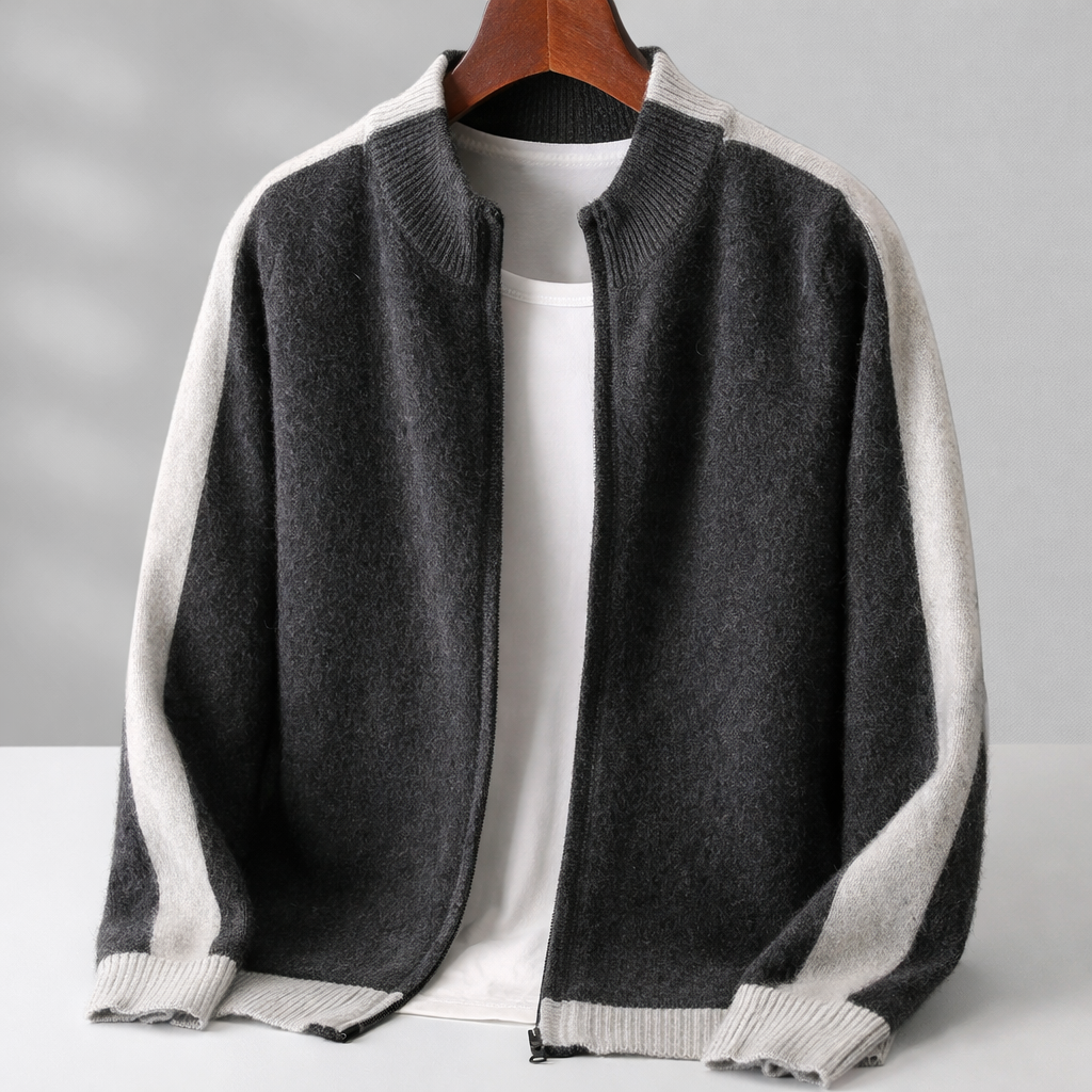 Men's Color Block Zip Knit Cardigan