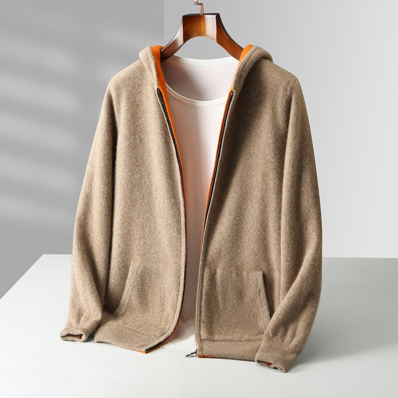 Men's Zip-Up Hooded Knit Cardigan