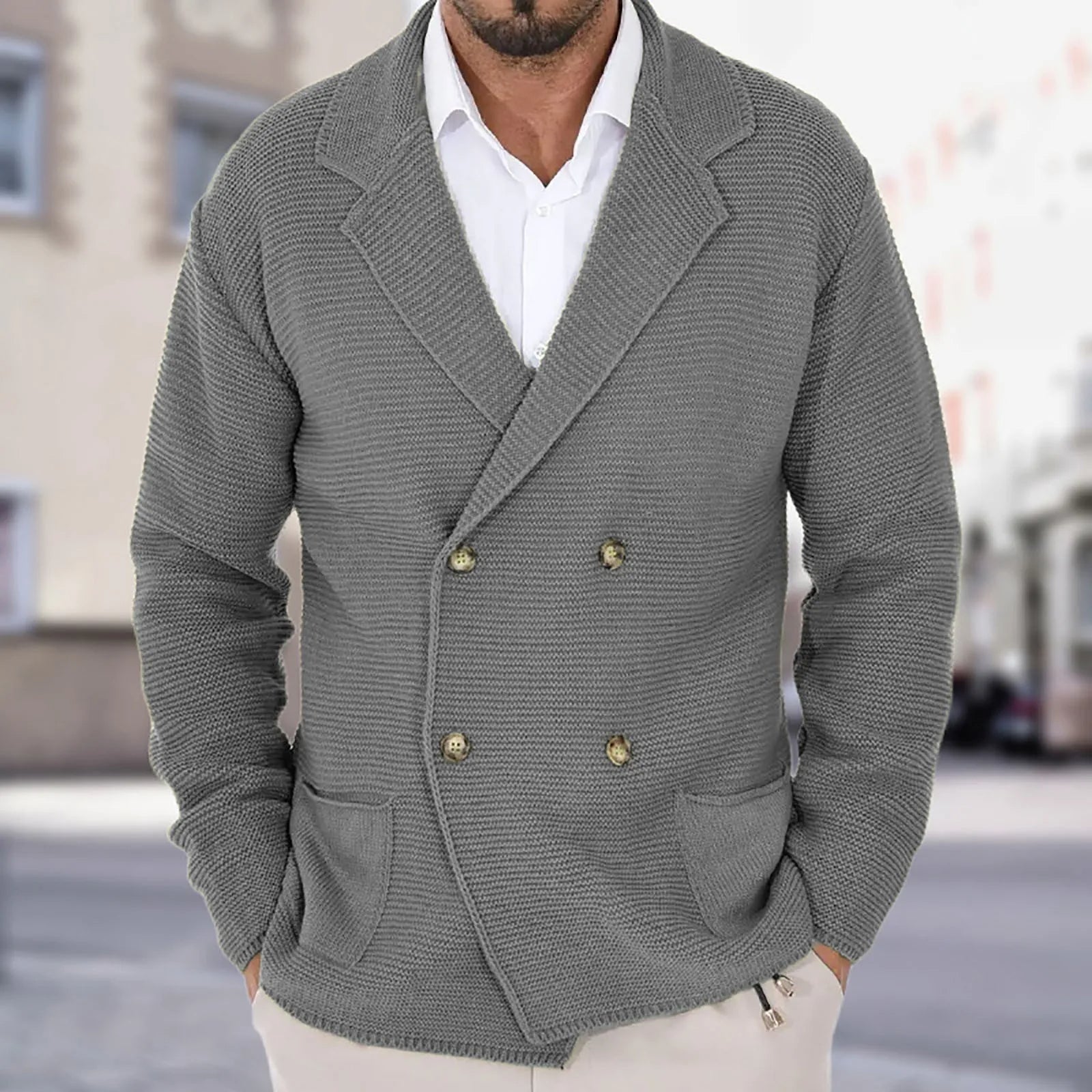 Men's Double Breasted Shawl Collar Cardigan