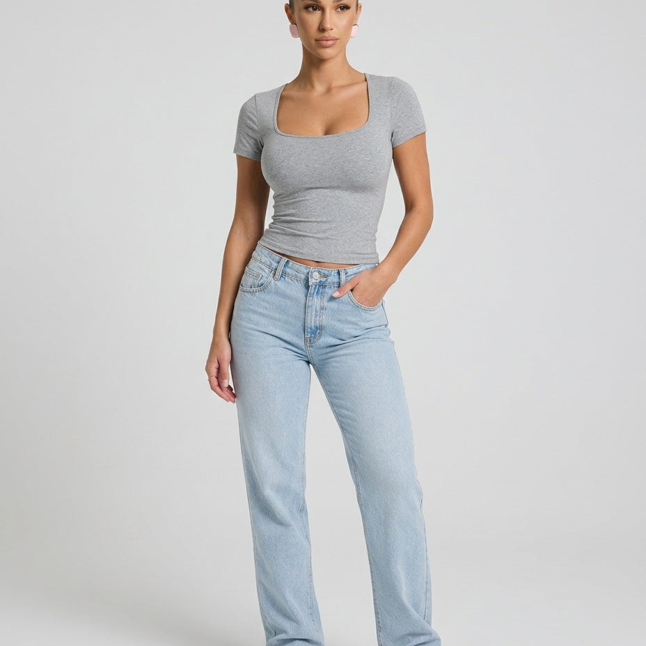 Women's Wide U-Neck Cropped T-Shirt