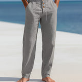 Men's Lightweight Camel Linen Beach Straight Leg Relaxed Fit Trousers