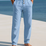 Men's Lightweight Camel Linen Beach Straight Leg Relaxed Fit Trousers