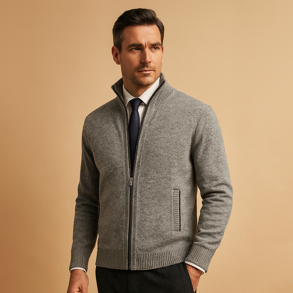 Men's Full-Zip Stand-Collar Textured Knit Sweater